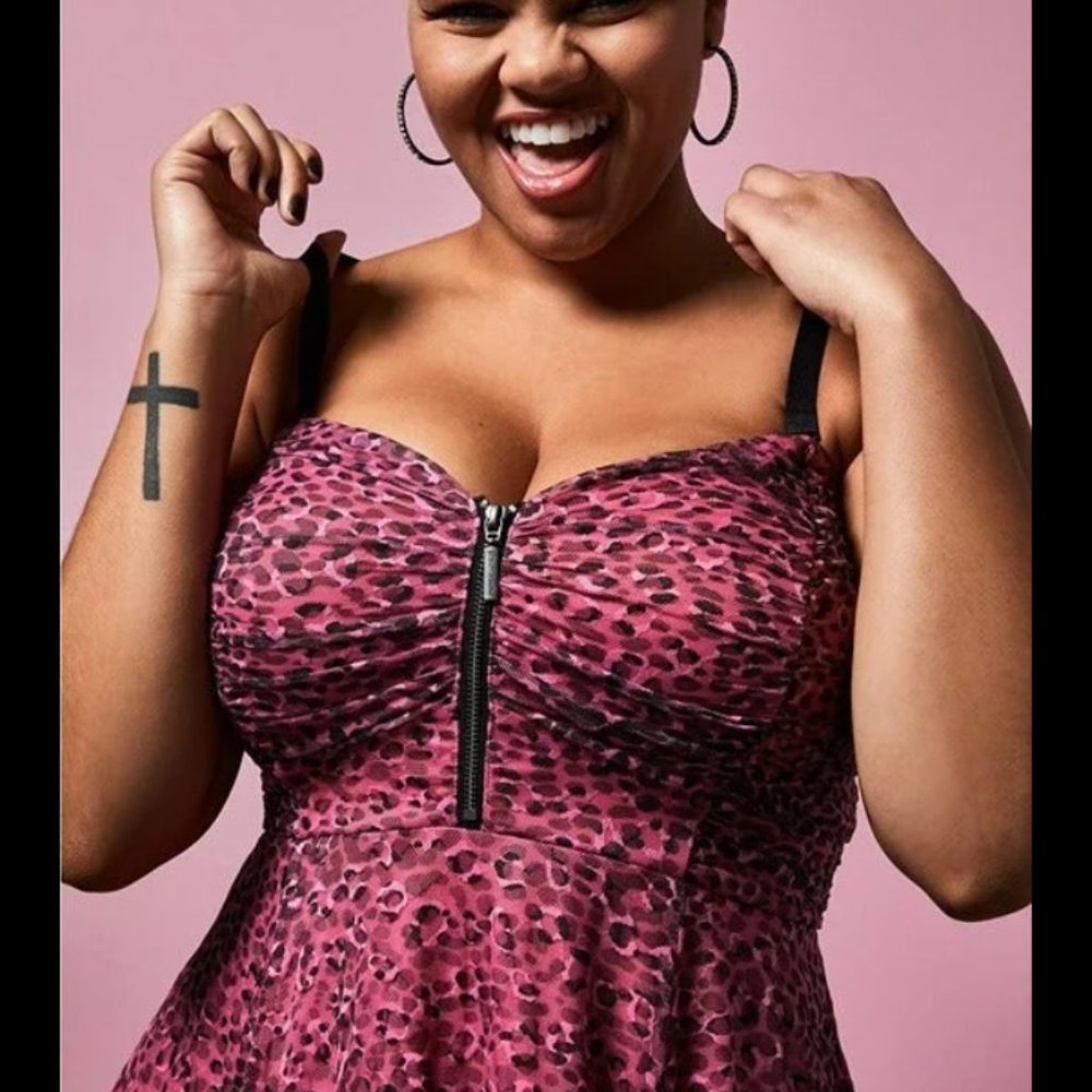 NWT Torrid x Betsey Johnson Black & Pink Leopard Mesh Tulle Dress Size 18 2X - Picture 2 of 5